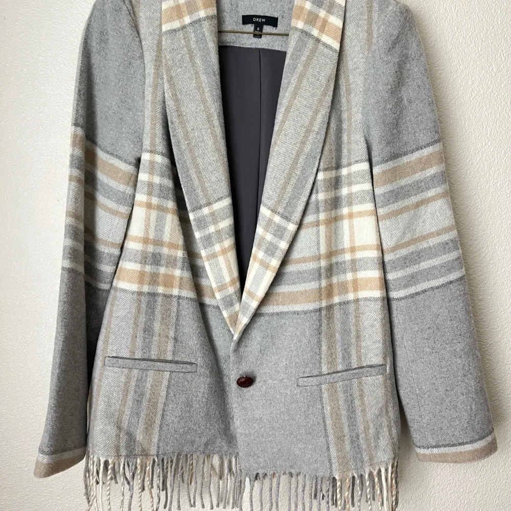 Anthropologie DREW Wool-Blend Quiet Luxury With Tassel Accents Blazer - Picture 3 of 5